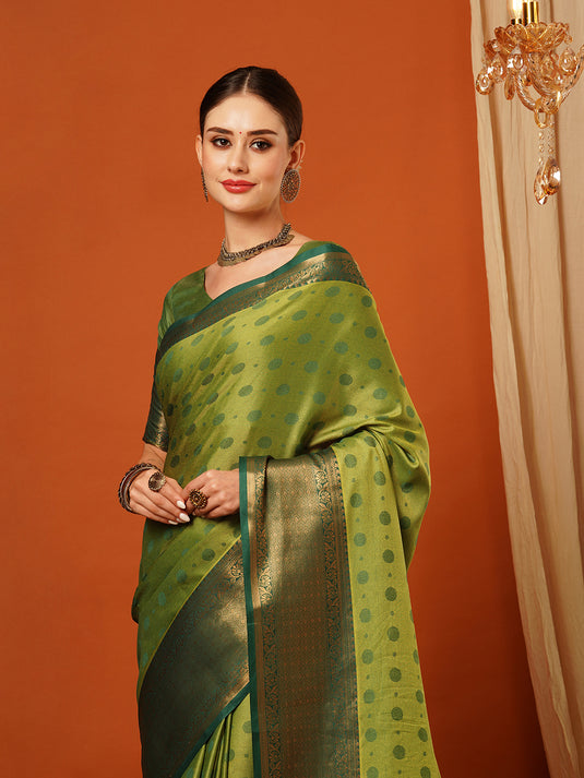 VILLAGIUS Embellished, Self Design, Woven Mysore Cotton Silk Saree