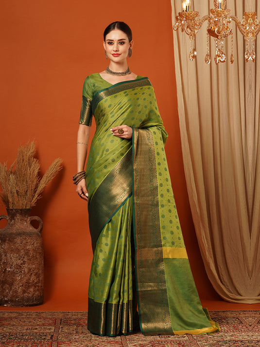 VILLAGIUS Embellished, Self Design, Woven Mysore Cotton Silk Saree