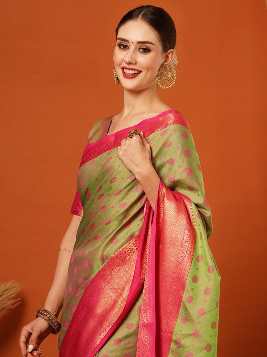 VILLAGIUS Embellished, Self Design, Woven Mysore Cotton Silk Saree