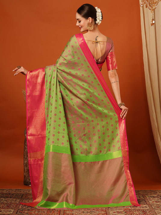 VILLAGIUS Embellished, Self Design, Woven Mysore Cotton Silk Saree