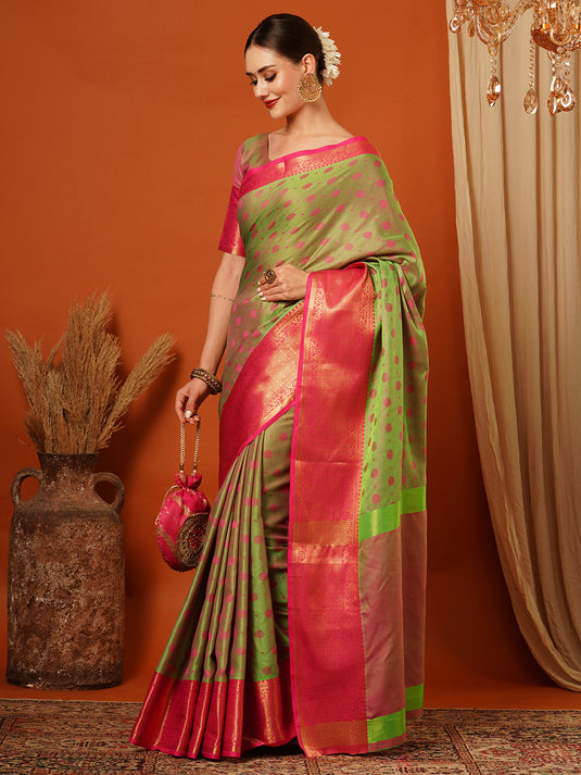 VILLAGIUS Embellished, Self Design, Woven Mysore Cotton Silk Saree