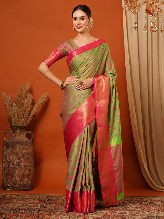 VILLAGIUS Embellished, Self Design, Woven Mysore Cotton Silk Saree