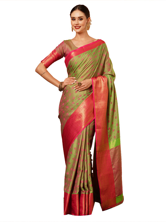 VILLAGIUS Embellished, Self Design, Woven Mysore Cotton Silk Saree