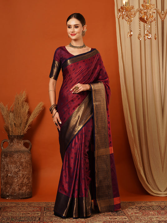 VILLAGIUS Embellished, Self Design, Woven Mysore Cotton Silk Saree