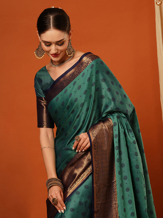 VILLAGIUS Embellished, Self Design, Woven Mysore Cotton Silk Saree