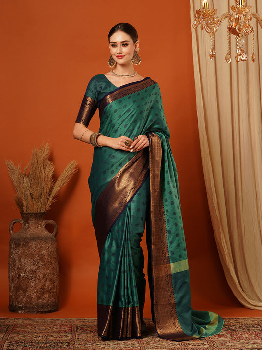 VILLAGIUS Embellished, Self Design, Woven Mysore Cotton Silk Saree