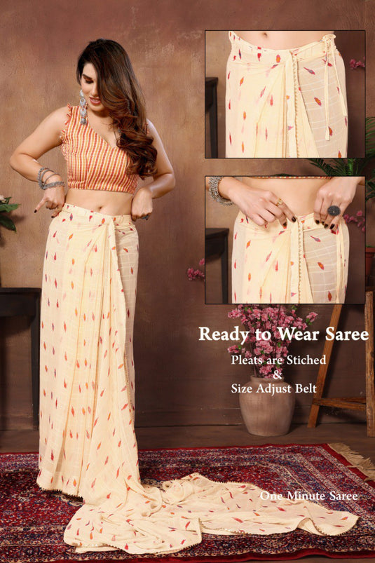 Ready to Wear Georgette Printed  Cream Color Saree