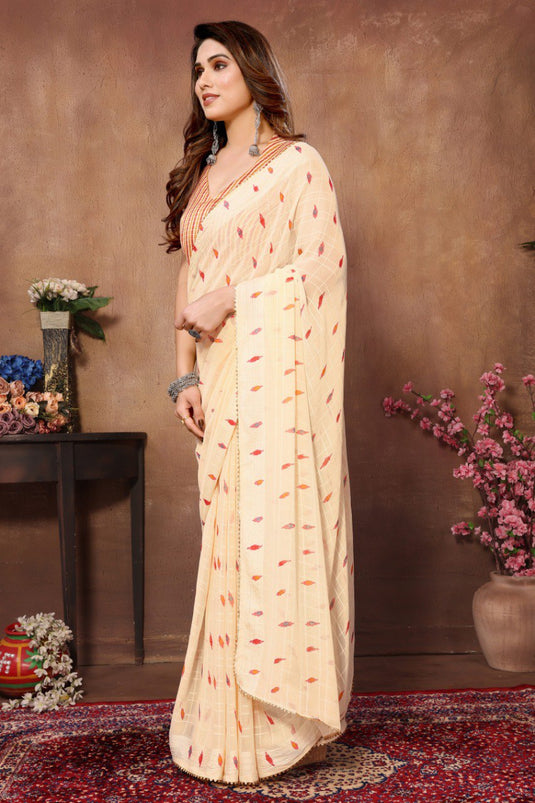 Ready to Wear Georgette Printed  Cream Color Saree