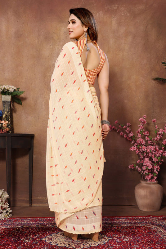 Ready to Wear Georgette Printed  Cream Color Saree