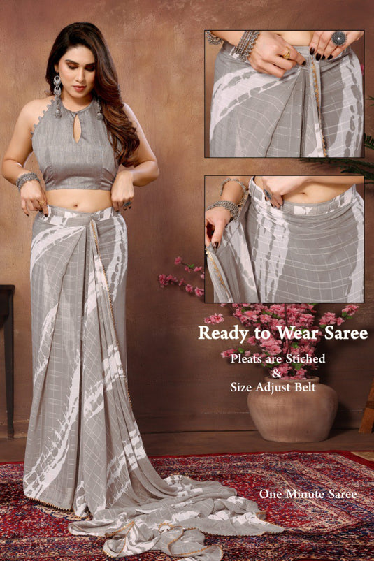 Ready to Wear Georgette Printed Grey Color Saree