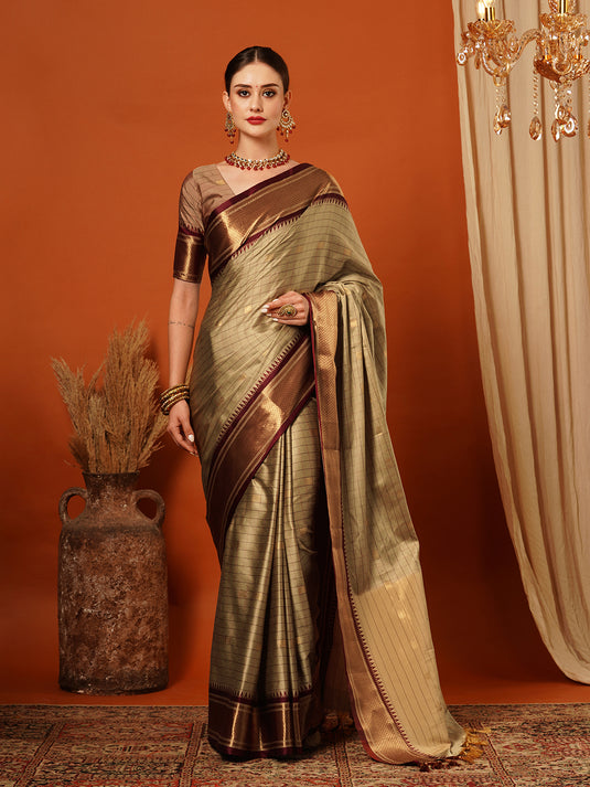 VILLAGIUS Checkered, Self Design, Woven, Embellished Banarasi Cotton Silk, Jacquard Saree