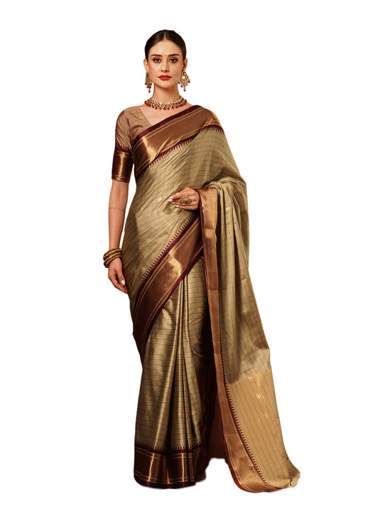 VILLAGIUS Checkered, Self Design, Woven, Embellished Banarasi Cotton Silk, Jacquard Saree