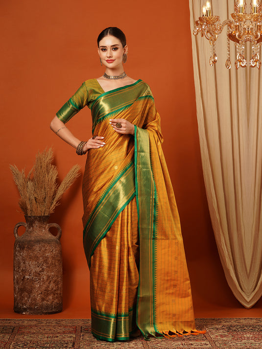 VILLAGIUS Checkered, Self Design, Woven, Embellished Banarasi Cotton Silk, Jacquard Saree