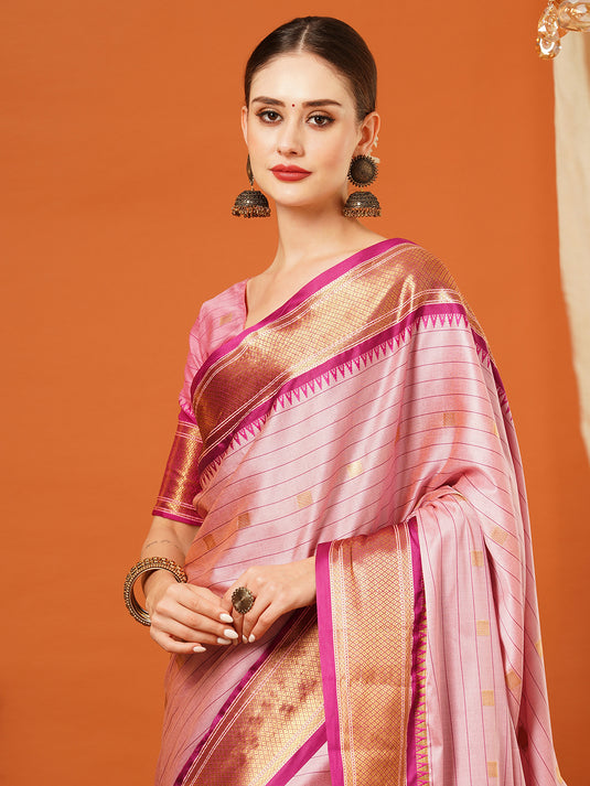 VILLAGIUS Checkered, Self Design, Woven, Embellished Banarasi Cotton Silk, Jacquard Saree