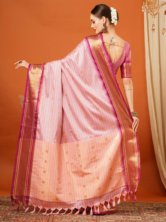 VILLAGIUS Checkered, Self Design, Woven, Embellished Banarasi Cotton Silk, Jacquard Saree