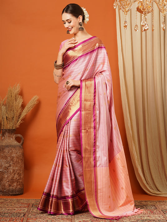 VILLAGIUS Checkered, Self Design, Woven, Embellished Banarasi Cotton Silk, Jacquard Saree