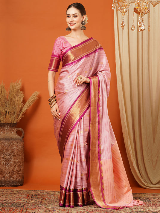 VILLAGIUS Checkered, Self Design, Woven, Embellished Banarasi Cotton Silk, Jacquard Saree