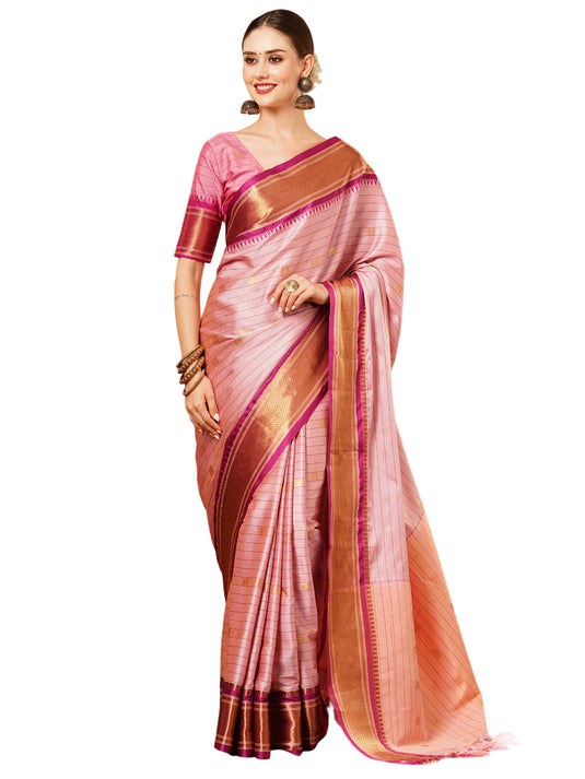 VILLAGIUS Checkered, Self Design, Woven, Embellished Banarasi Cotton Silk, Jacquard Saree