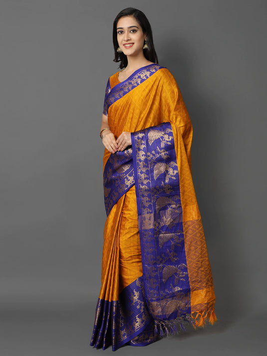 Villagius Jaccard Jaccard Embellished Zari Work Partywear Cotton Silk Gold Colour Anamika_Gold Saree