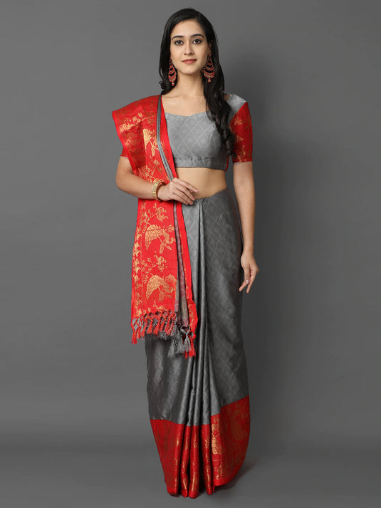 Villagius Jaccard Jaccard Embellished Zari Work Partywear Cotton Silk Grey Colour Anamika_Grey Saree