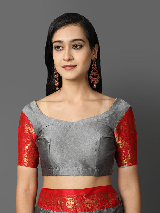 Villagius Jaccard Jaccard Embellished Zari Work Partywear Cotton Silk Grey Colour Anamika_Grey Saree