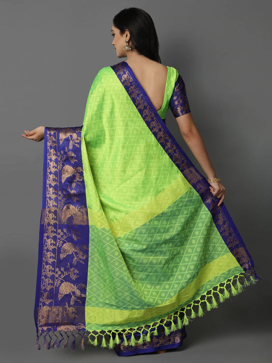 Villagius Jaccard Jaccard Embellished Zari Work Partywear Cotton Silk Parrot Colour Anamika_Parrot Saree