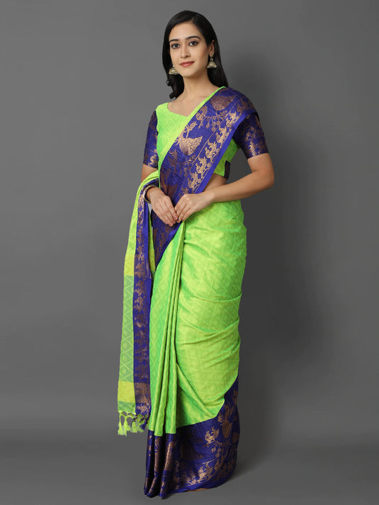 Villagius Jaccard Jaccard Embellished Zari Work Partywear Cotton Silk Parrot Colour Anamika_Parrot Saree