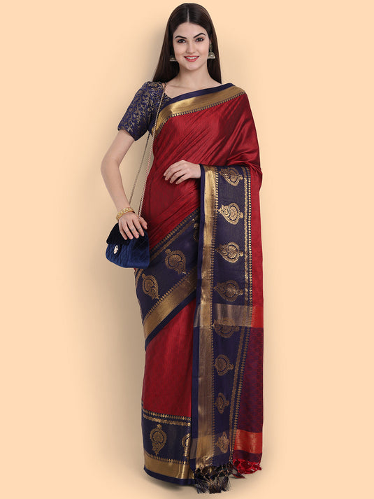 Villagius Jaccard Jaccard Embellished Zari Work Partywear Cotton Silk Red Colour Anjali_Red Saree