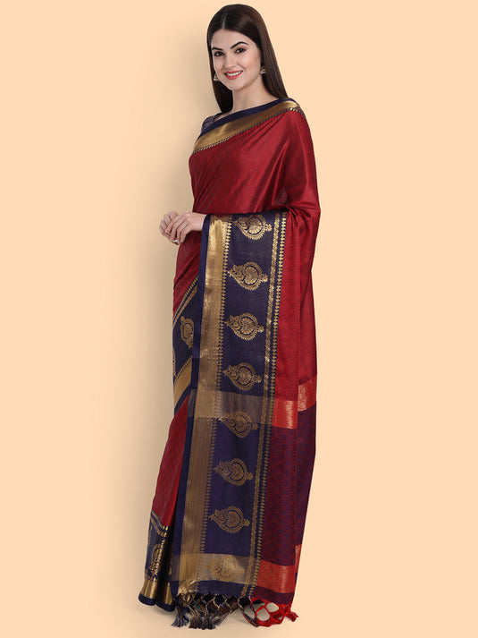 Villagius Jaccard Jaccard Embellished Zari Work Partywear Cotton Silk Red Colour Anjali_Red Saree