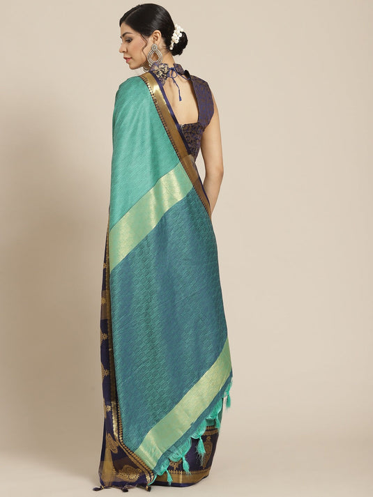 Villagius Jaccard Jaccard Embellished Zari Work Partywear Cotton Silk Sea Green Colour Anjni_Rama Saree