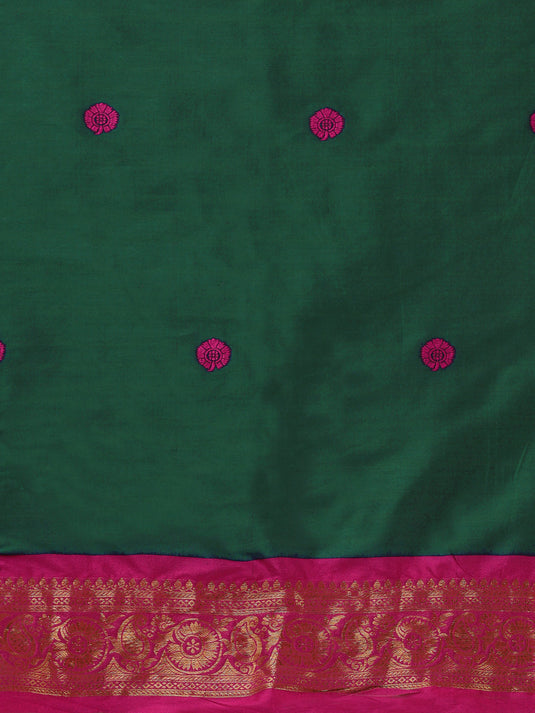 Villagius Jaccard Jaccard Embellished Zari Work Partywear Cotton Silk Green Colour Au1_Green Saree