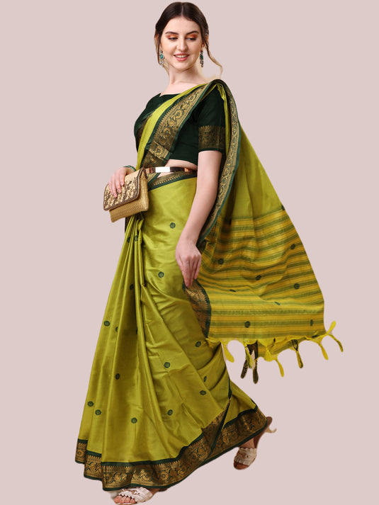 Villagius Jaccard Jaccard Embellished Zari Work Partywear Cotton Silk Lime Colour Au1_Lime Saree