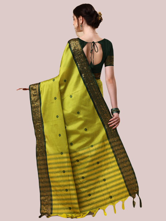 Villagius Jaccard Jaccard Embellished Zari Work Partywear Cotton Silk Lime Colour Au1_Lime Saree