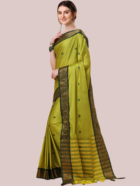 Villagius Jaccard Jaccard Embellished Zari Work Partywear Cotton Silk Lime Colour Au1_Lime Saree