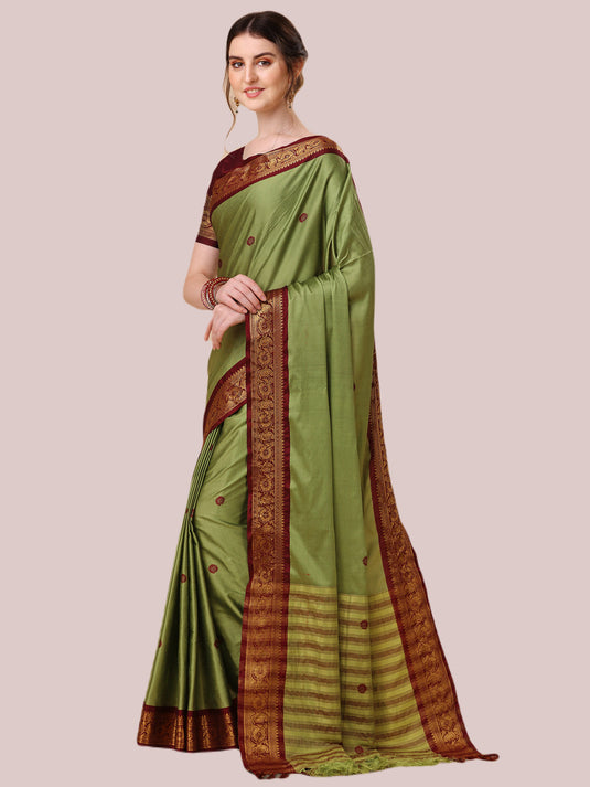 Villagius Jaccard Jaccard Embellished Zari Work Partywear Cotton Silk Pista Colour Au1_Pista Saree