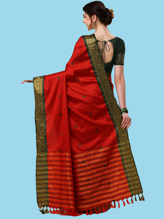 Villagius Jaccard Jaccard Embellished Zari Work Partywear Cotton Silk Red Colour Au2_Red Saree