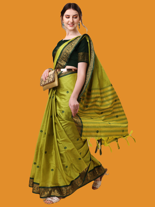 Villagius Jaccard Jaccard Embellished Zari Work Partywear Cotton Silk Lime Colour Au4_Lemon Saree