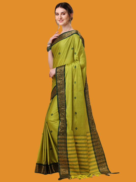 Villagius Jaccard Jaccard Embellished Zari Work Partywear Cotton Silk Lime Colour Au4_Lemon Saree