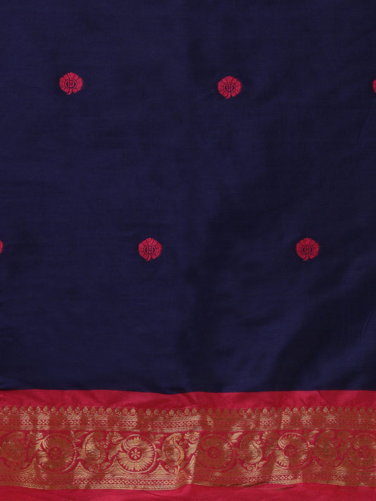 Villagius Jaccard Jaccard Embellished Zari Work Partywear Cotton Silk Navy Blue Colour Au4_Navy Saree