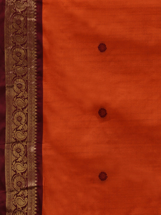 Villagius Jaccard Jaccard Embellished Zari Work Partywear Cotton Silk Orange Colour Au4_Orange Saree