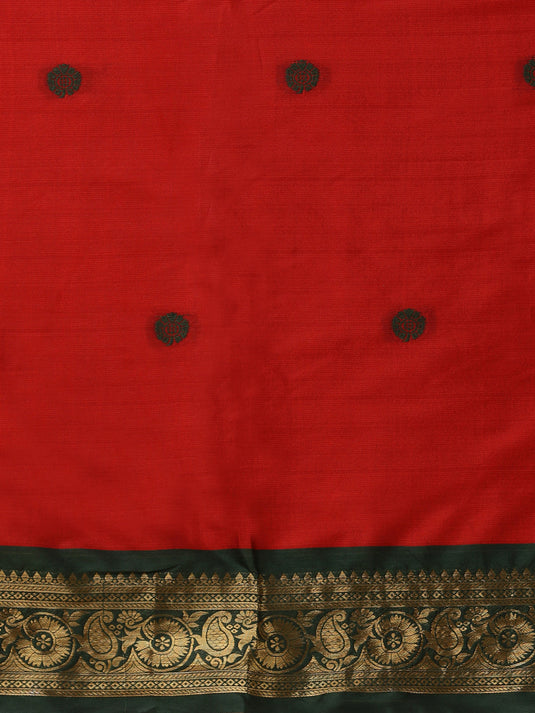 Villagius Jaccard Jaccard Embellished Zari Work Partywear Cotton Silk Red Colour Au4_Red Saree