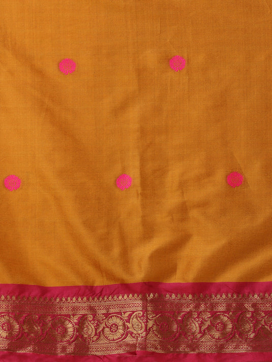 Villagius Jaccard Jaccard Embellished Zari Work Partywear Cotton Silk Musturd Colour Aurabutti_Musturd Saree