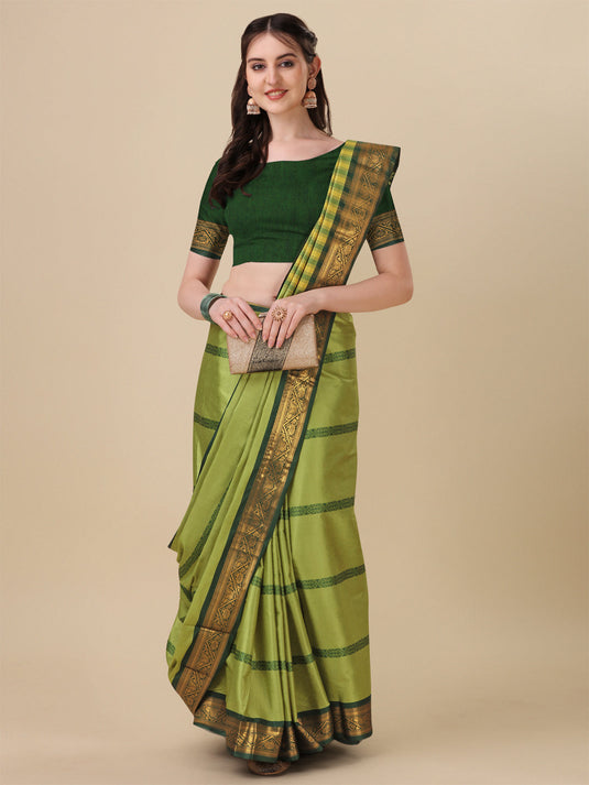 Villagius Jaccard Jaccard Embellished Zari Work Partywear Cotton Silk Lime Colour Auraline_Lemon Saree