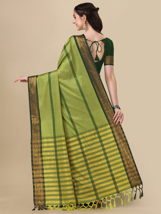 Villagius Jaccard Jaccard Embellished Zari Work Partywear Cotton Silk Lime Colour Auraline_Lemon Saree