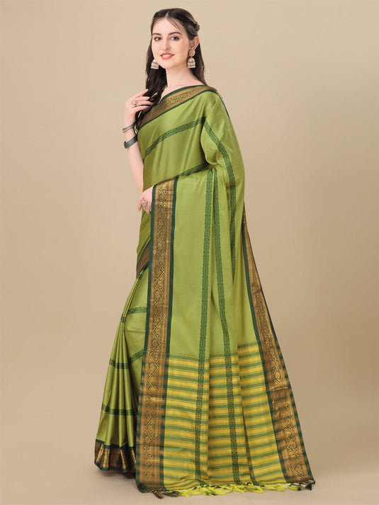 Villagius Jaccard Jaccard Embellished Zari Work Partywear Cotton Silk Lime Colour Auraline_Lemon Saree