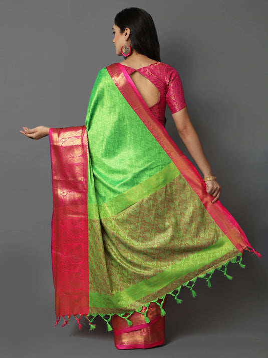 Villagius Jaccard Jaccard Embellished Zari Work Partywear Cotton Silk Parrot Colour Aurasonam_Parrot Saree