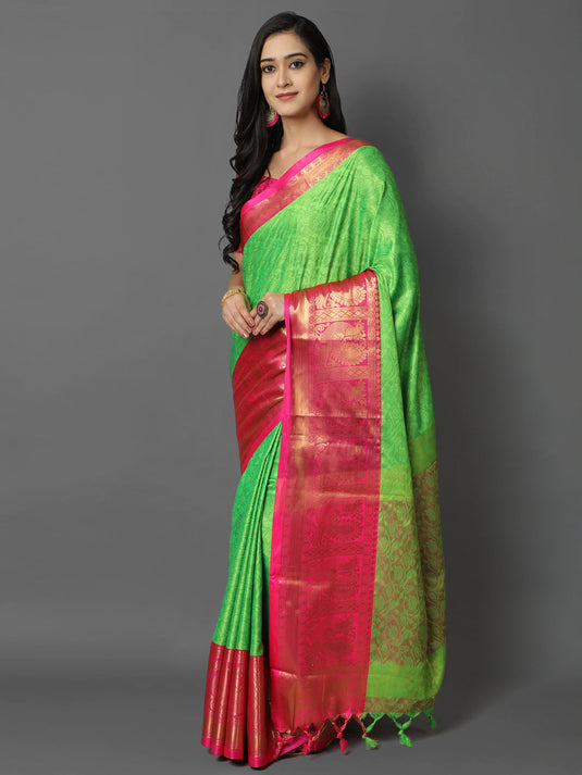 Villagius Jaccard Jaccard Embellished Zari Work Partywear Cotton Silk Parrot Colour Aurasonam_Parrot Saree