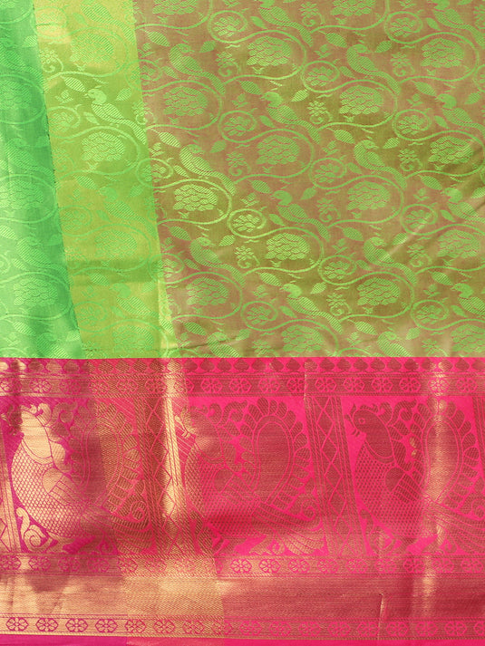 Villagius Jaccard Jaccard Embellished Zari Work Partywear Cotton Silk Parrot Colour Aurasonam_Parrot Saree
