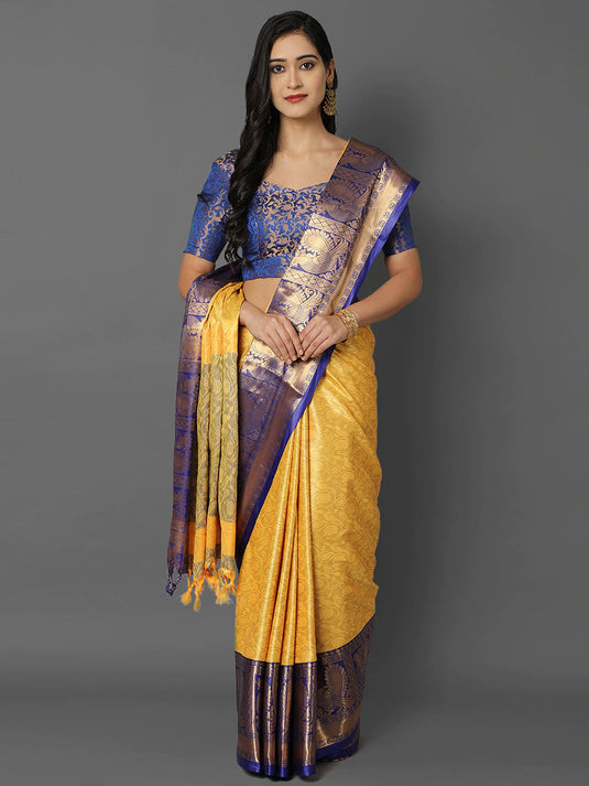 Villagius Jaccard Jaccard Embellished Zari Work Partywear Cotton Silk Yellow Colour Aurasonam_Yellow Saree