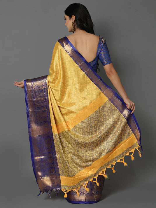 Villagius Jaccard Jaccard Embellished Zari Work Partywear Cotton Silk Yellow Colour Aurasonam_Yellow Saree